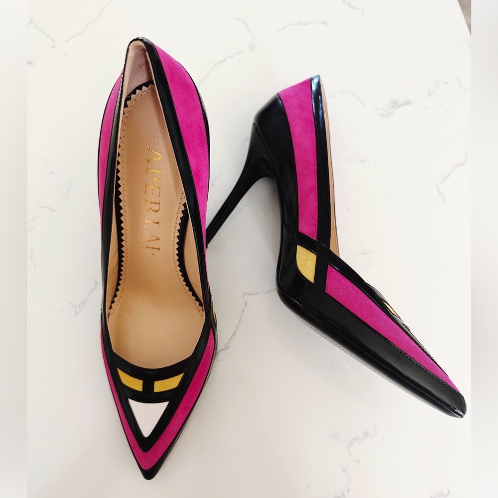 APERLAI Paris Pink and Black Women's Heels